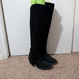 Circle G Black Over the Knee Fringe Boots